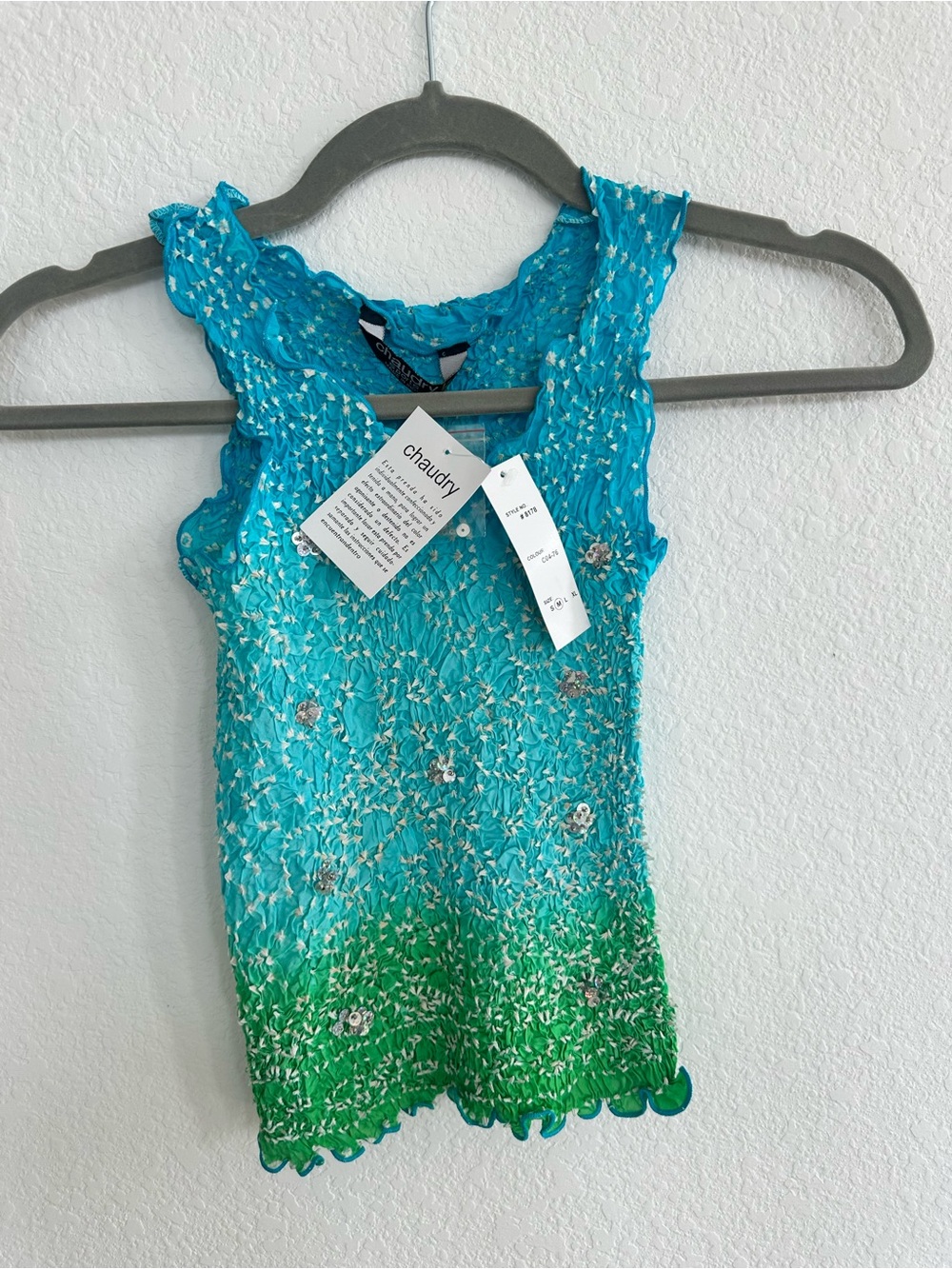 Chaudry Aqua to Green Gradient Smocked Tank Top